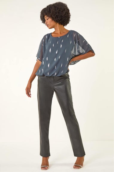 Roman Grey Foil Print Bubble Hem Top