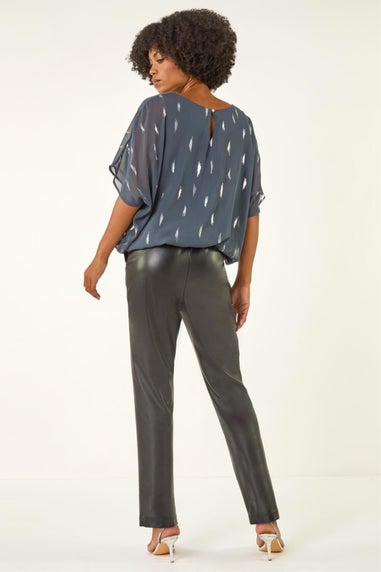 Roman Grey Foil Print Bubble Hem Top