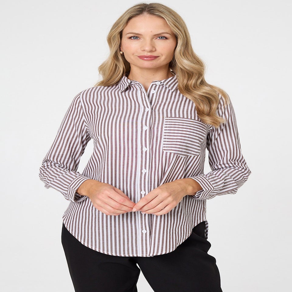 Izabel London Brown Striped Long Sleeve Shirt