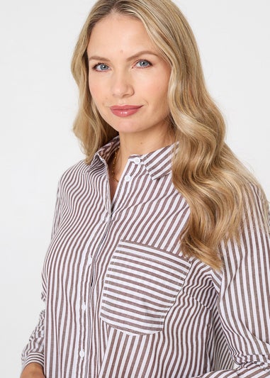 Izabel London Brown Striped Long Sleeve Shirt