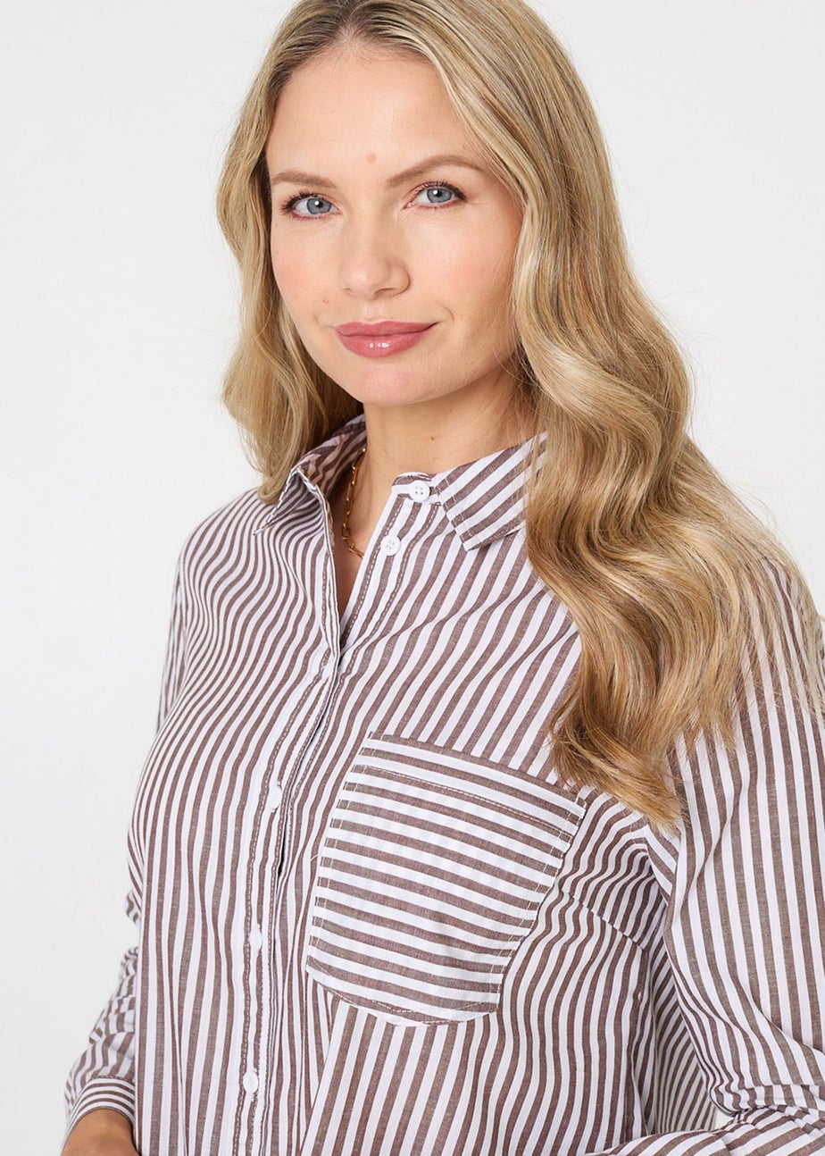 Izabel London Brown Striped Long Sleeve Shirt