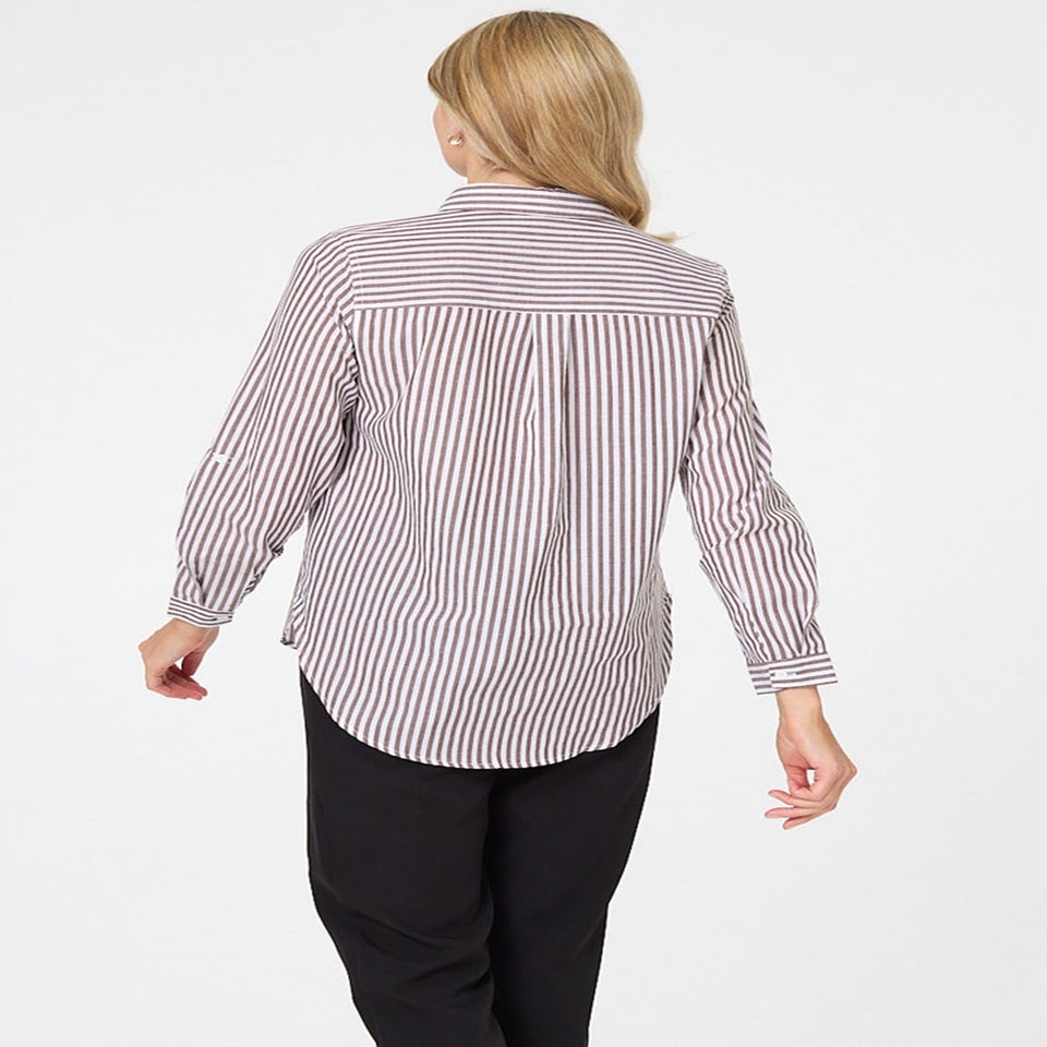 Izabel London Brown Striped Long Sleeve Shirt