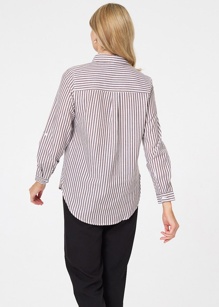 Izabel London Brown Striped Long Sleeve Shirt