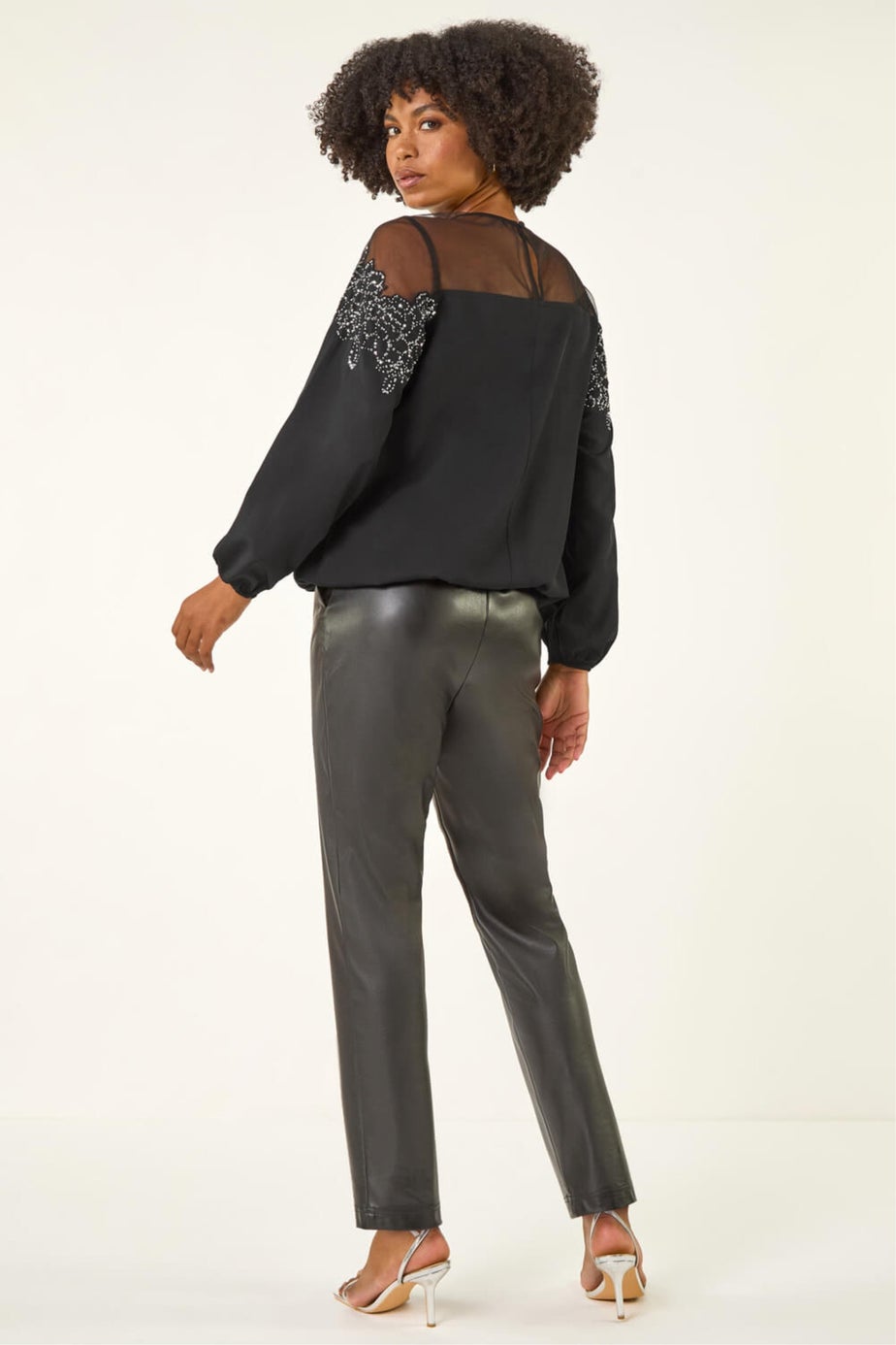 Roman Black Sequin Floral Sheer Top