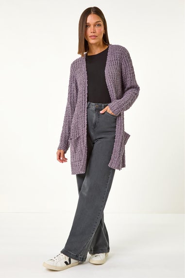Roman Ash Popcorn Textured Longline Cardigan