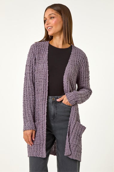 Roman Ash Popcorn Textured Longline Cardigan