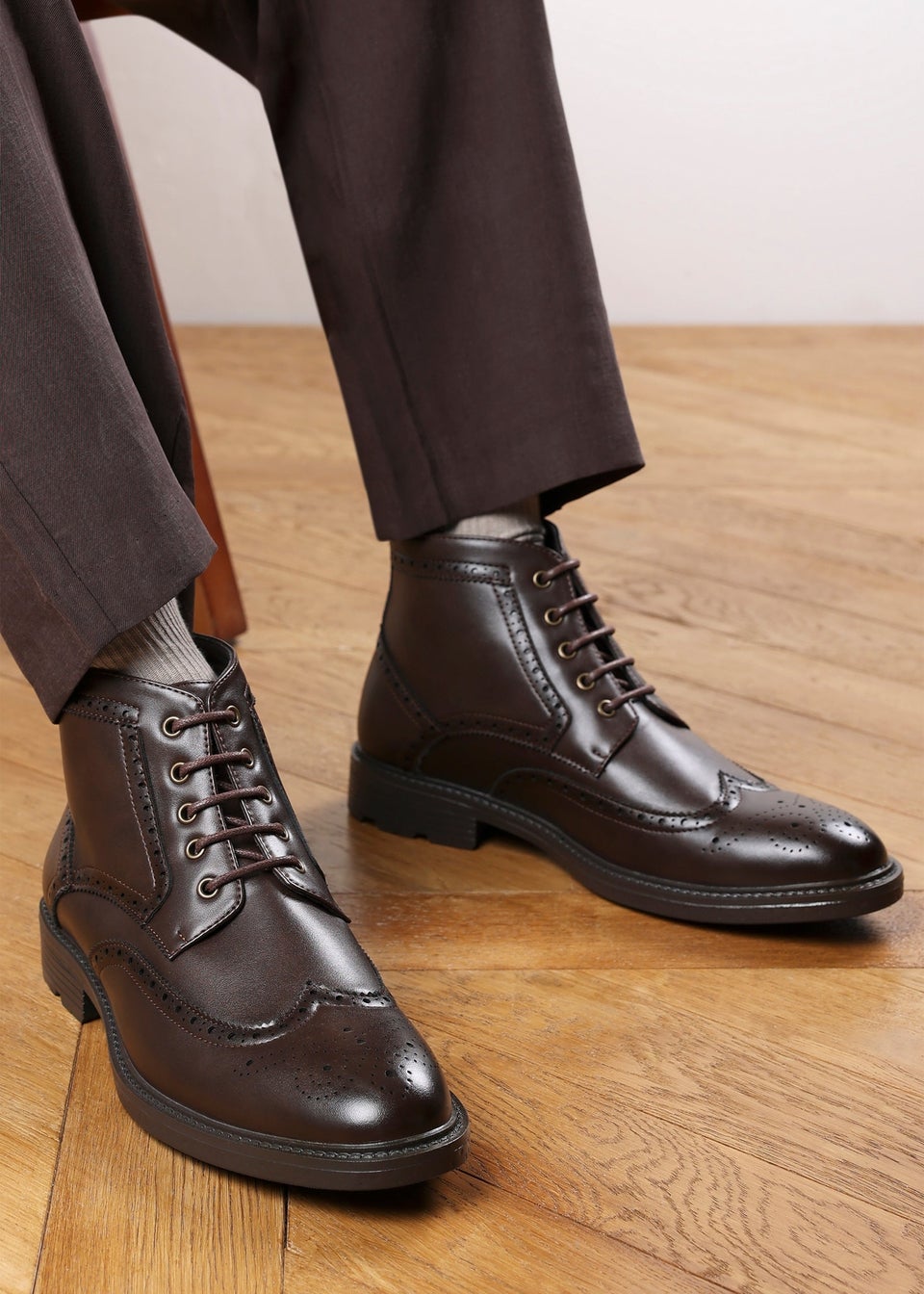 Where's That From Henry Dark Brown Brogue Lace-Up Ankle Boots