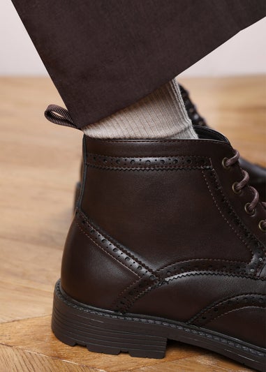 Where's That From Henry Dark Brown Brogue Lace-Up Ankle Boots