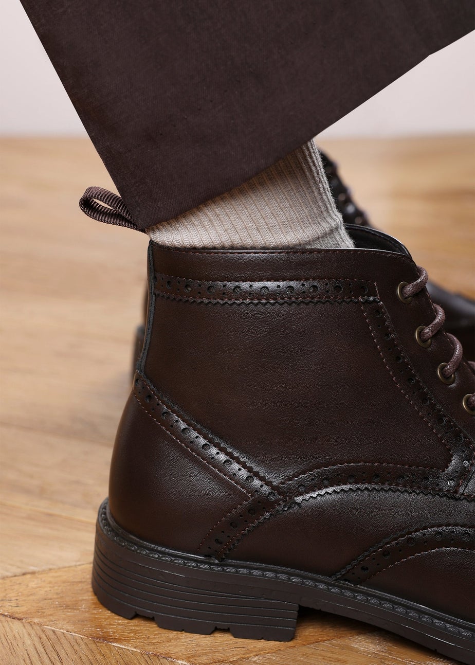 Where's That From Henry Dark Brown Brogue Lace-Up Ankle Boots
