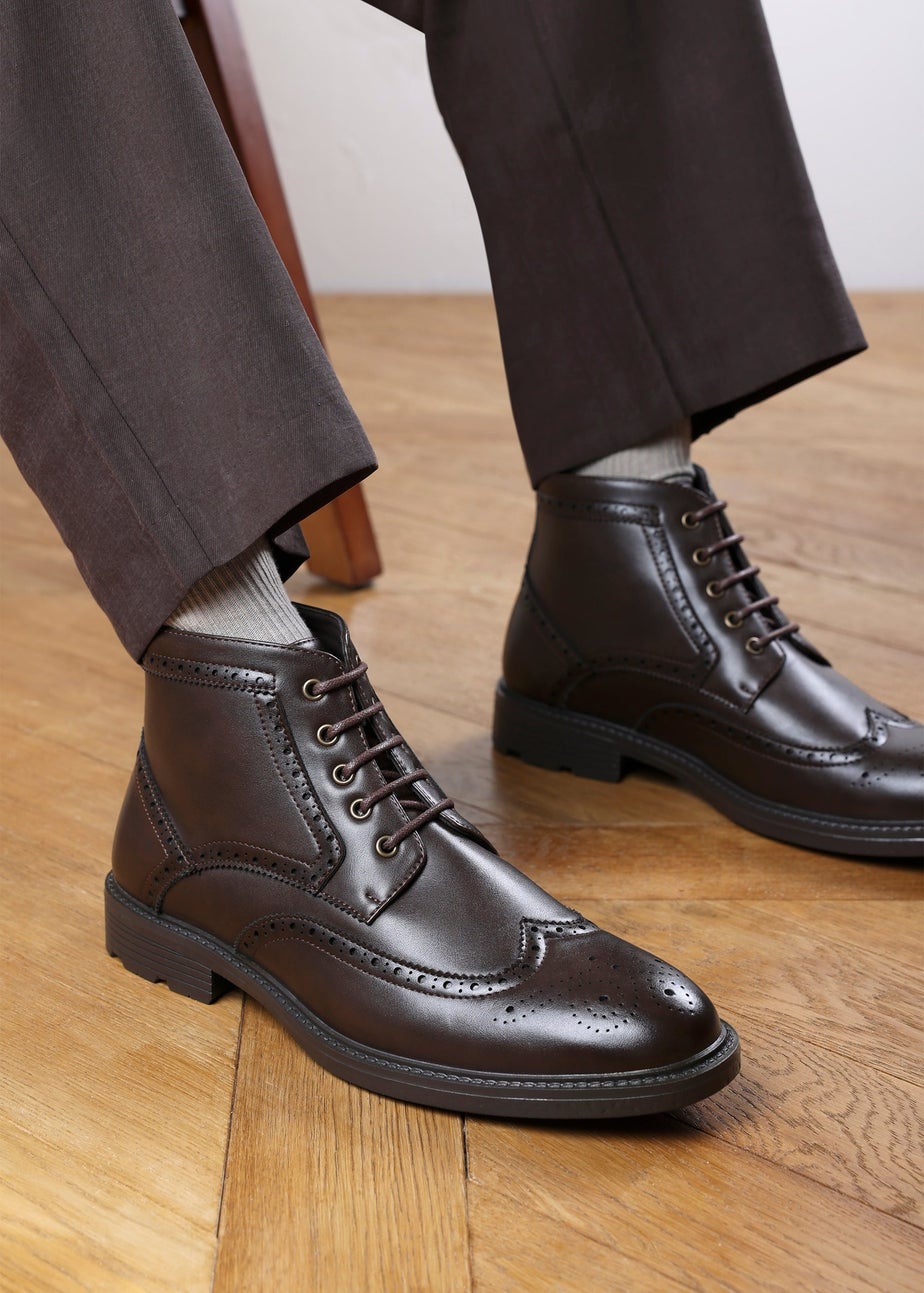 Where's That From Henry Dark Brown Brogue Lace-Up Ankle Boots