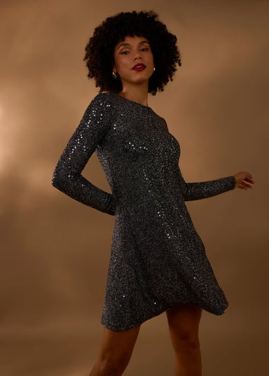 Blue Vanilla Black Sequin Swing Dress
