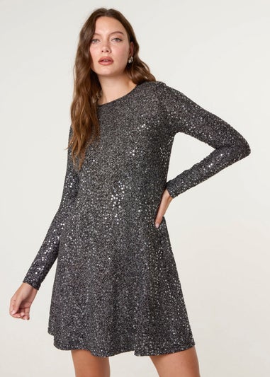 Blue Vanilla Black Sequin Swing Dress