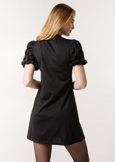 Blue Vanilla Black Textured Sleeve Mini Dress