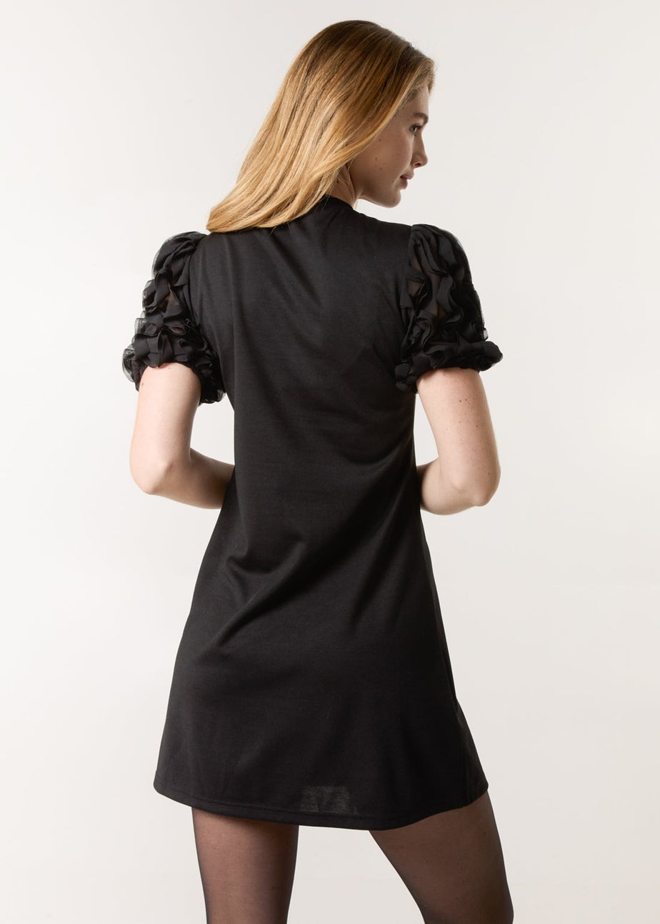 Blue Vanilla Black Textured Sleeve Mini Dress