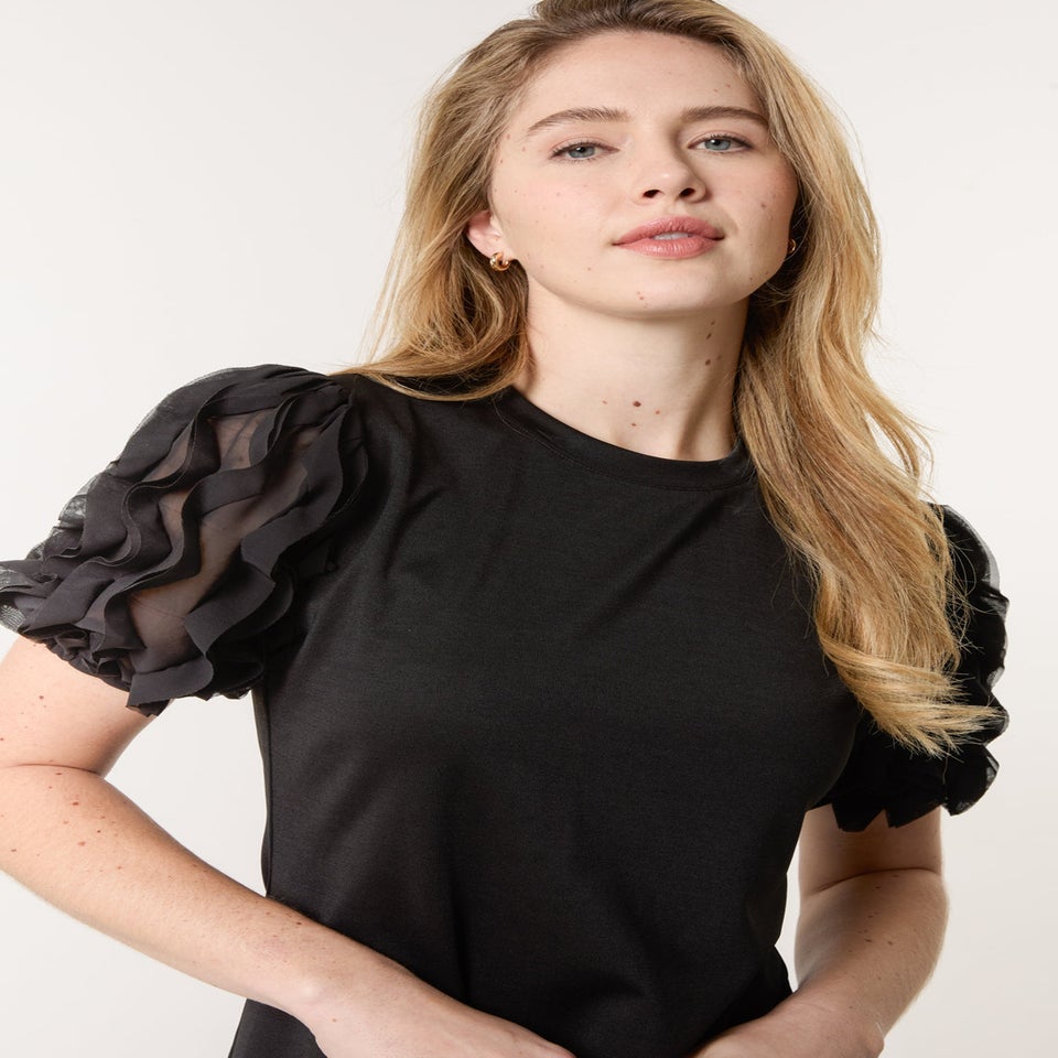 Blue Vanilla Black Textured Sleeve Mini Dress