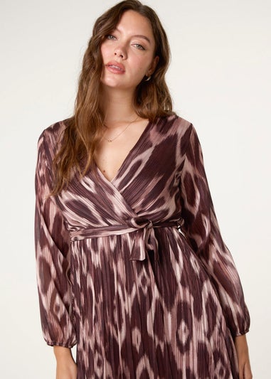 Blue Vanilla Brown Crossover Metallic Pleated Dress