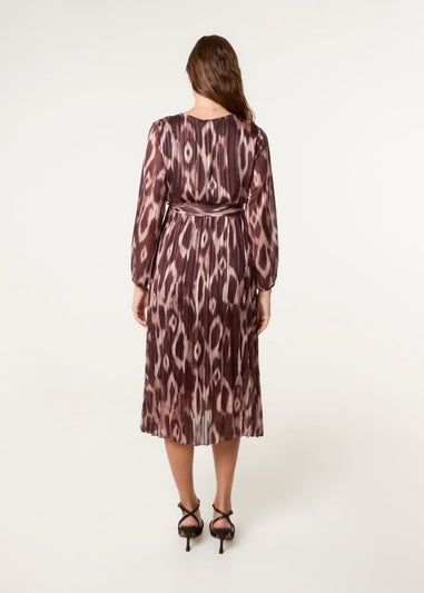 Blue Vanilla Brown Crossover Metallic Pleated Dress