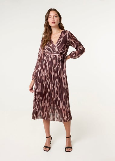 Blue Vanilla Brown Crossover Metallic Pleated Dress