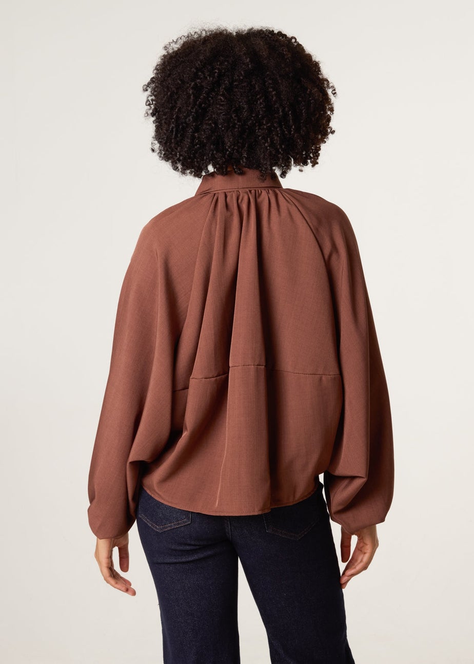 Blue Vanilla Brown Drape Puffball Zipper Jacket