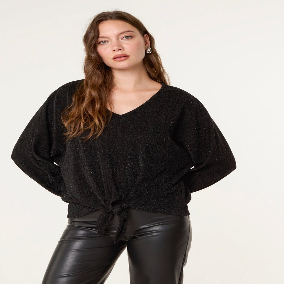 Blue Vanilla Black Tie Front Top