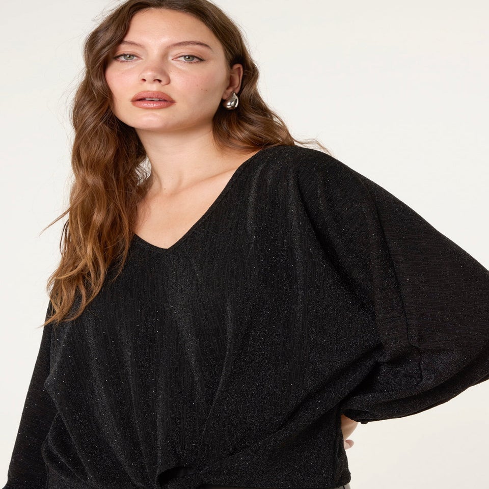 Blue Vanilla Black Tie Front Top