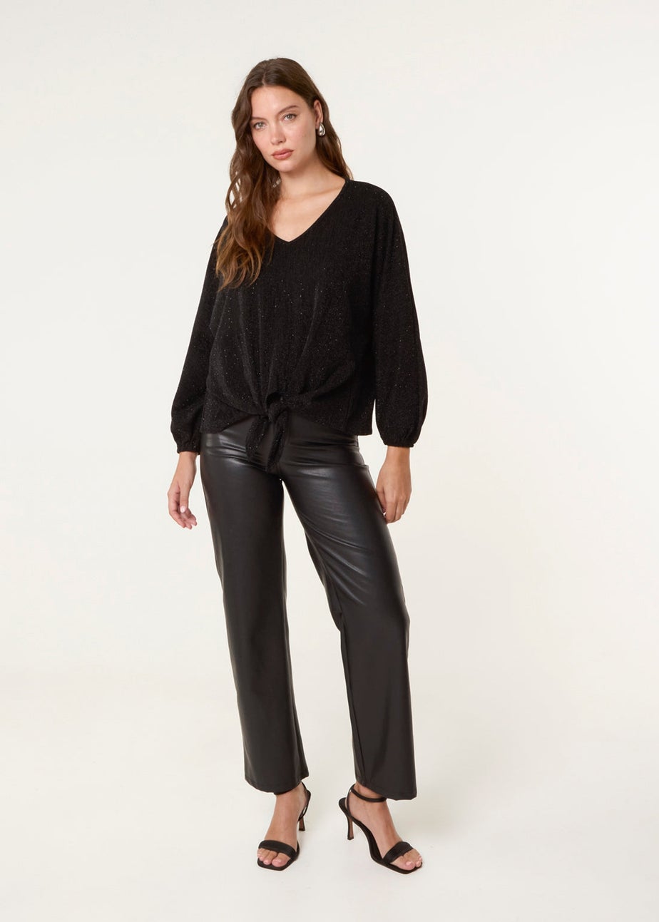 Blue Vanilla Black Tie Front Top