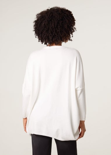 Blue Vanilla White Embroidered Round Neck Jumper