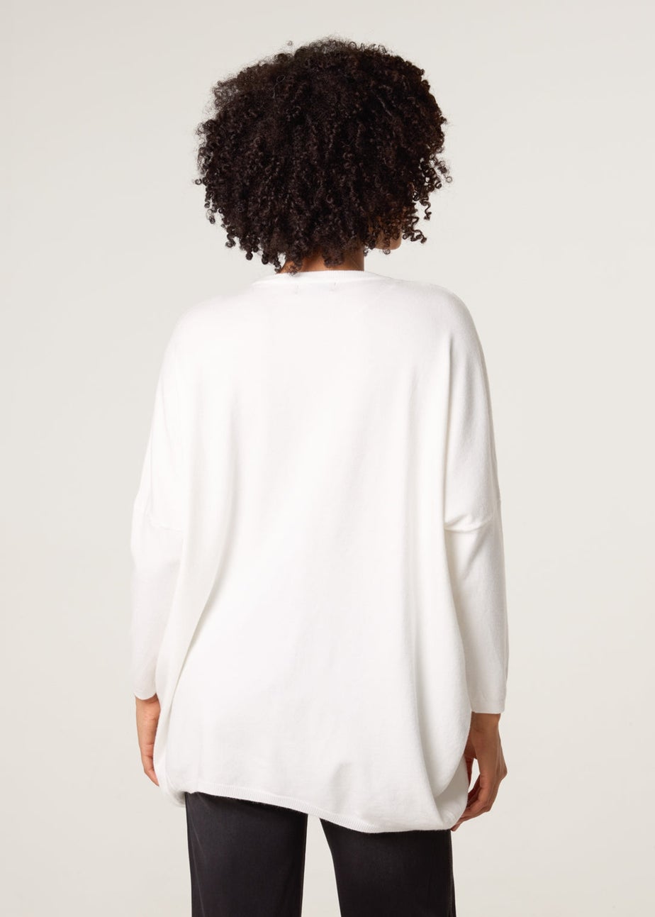 Blue Vanilla White Embroidered Round Neck Jumper