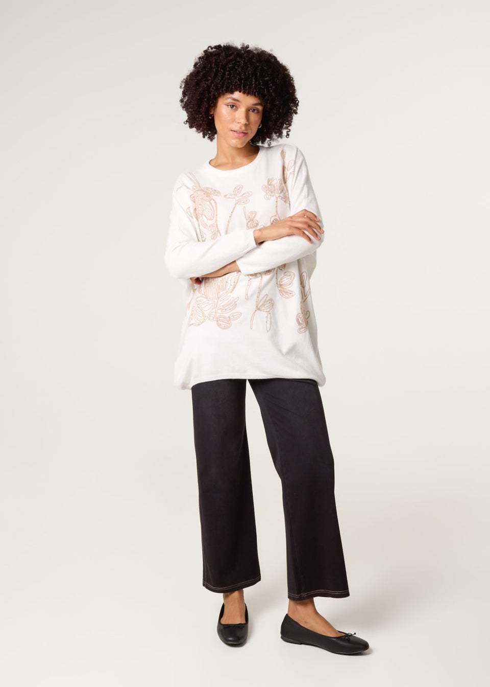 Blue Vanilla White Embroidered Round Neck Jumper