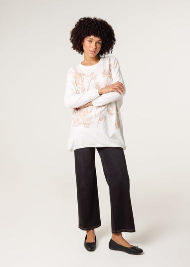 Blue Vanilla White Embroidered Round Neck Jumper