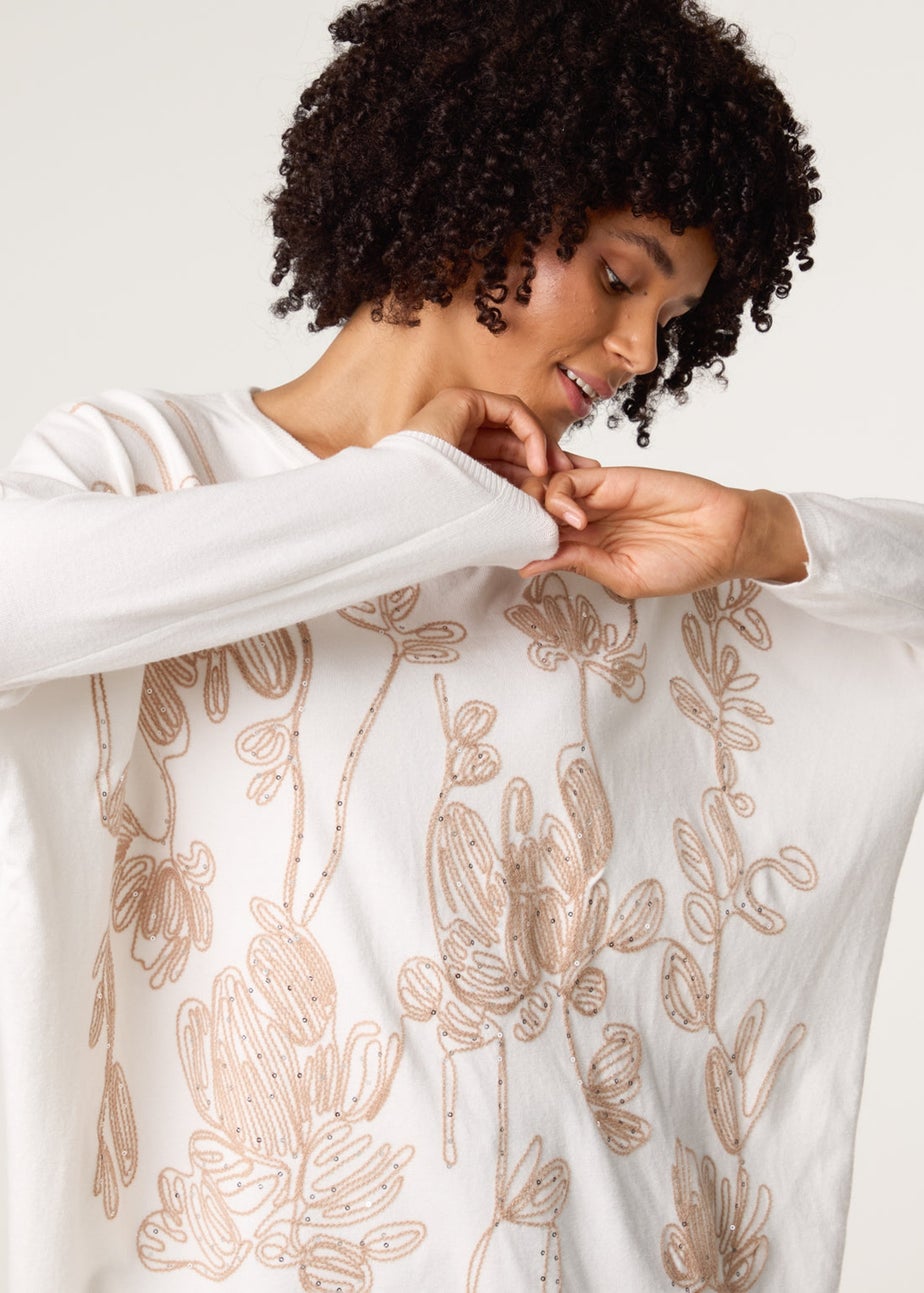 Blue Vanilla White Embroidered Round Neck Jumper