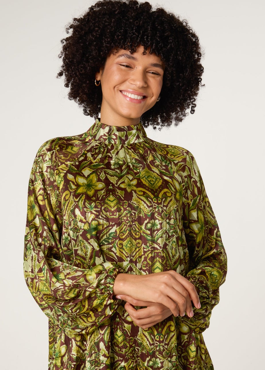 Blue Vanilla Brown High Neck Frill Hem Dress