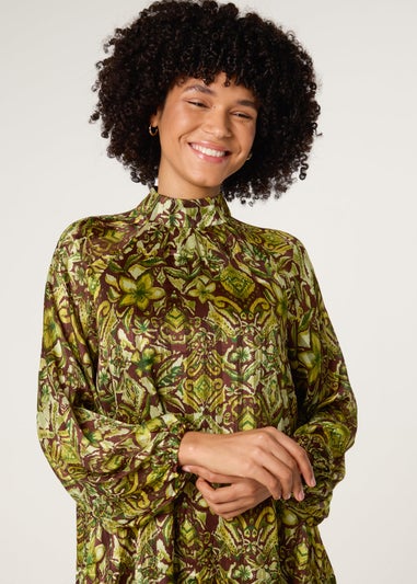 Blue Vanilla Brown High Neck Frill Hem Dress