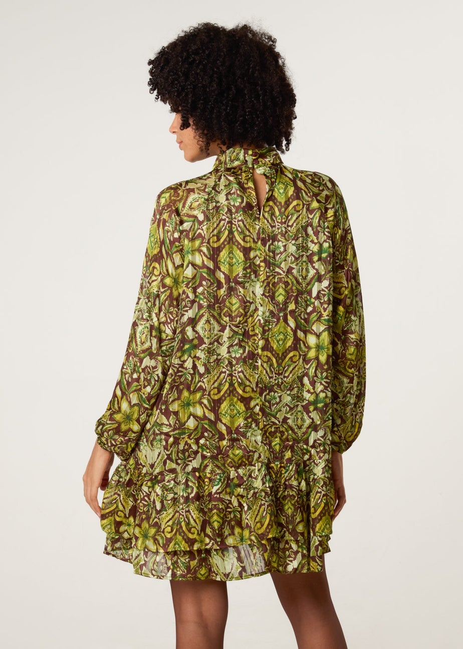 Blue Vanilla Brown High Neck Frill Hem Dress