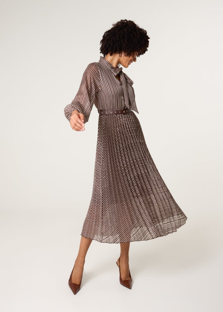 Blue Vanilla Brown Pussybow Pleated Dress