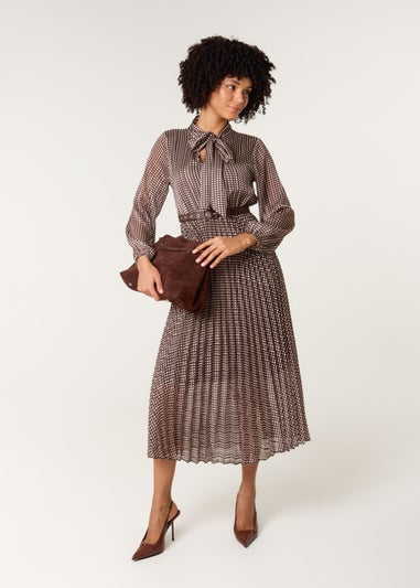 Blue Vanilla Brown Pussybow Pleated Dress