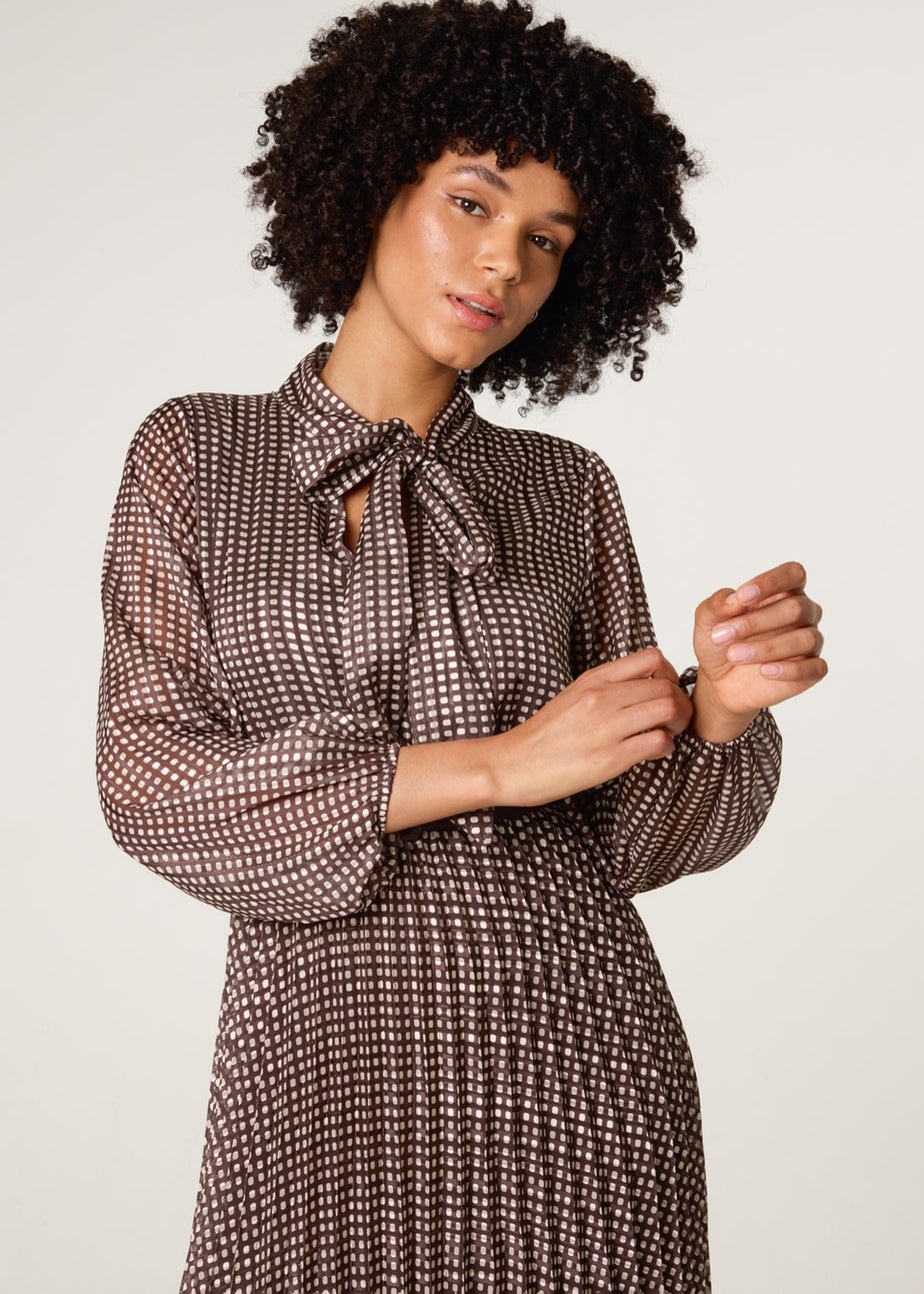 Blue Vanilla Brown Pussybow Pleated Dress