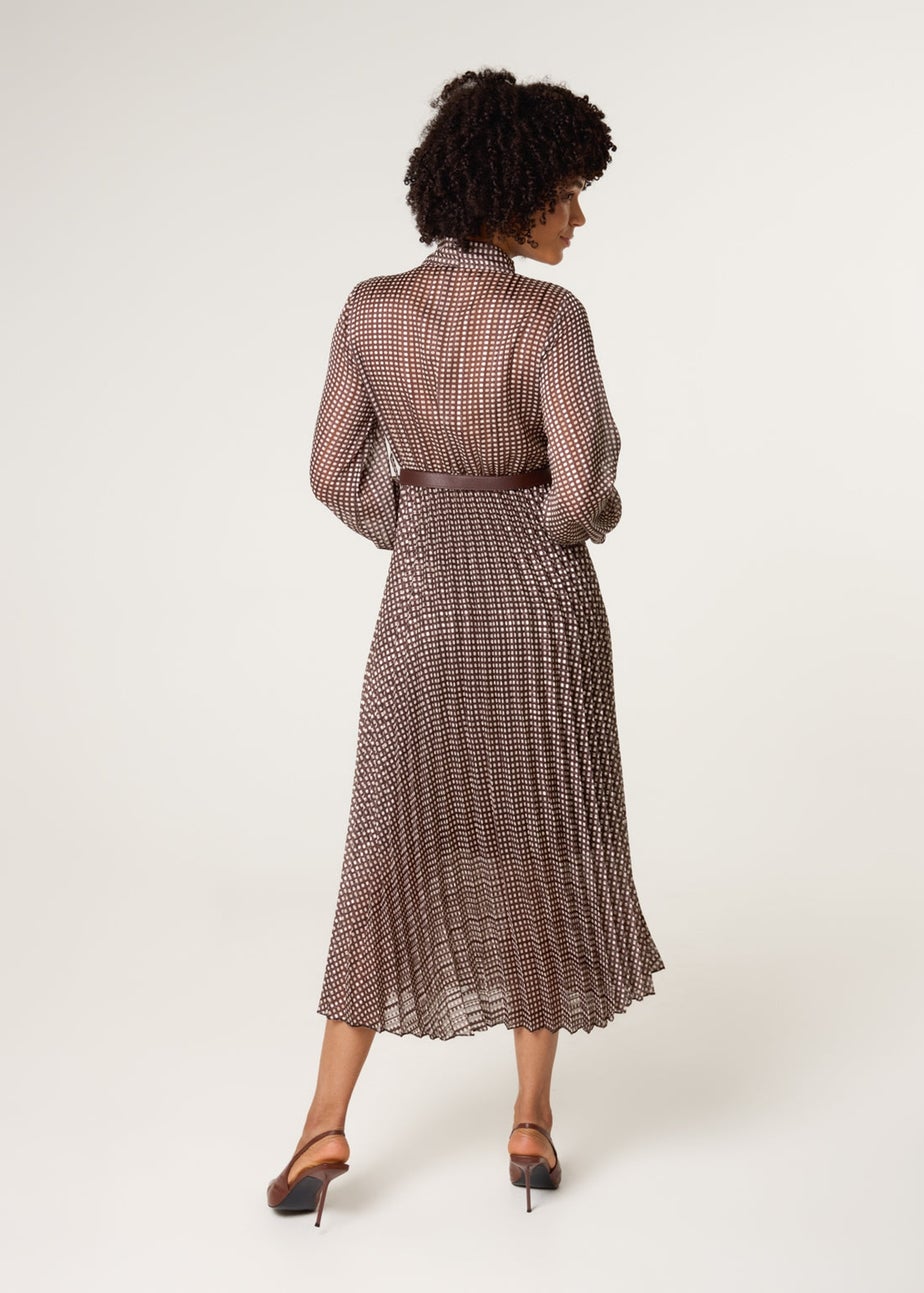 Blue Vanilla Brown Pussybow Pleated Dress