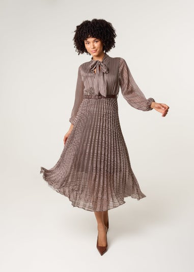 Blue Vanilla Brown Pussybow Pleated Dress