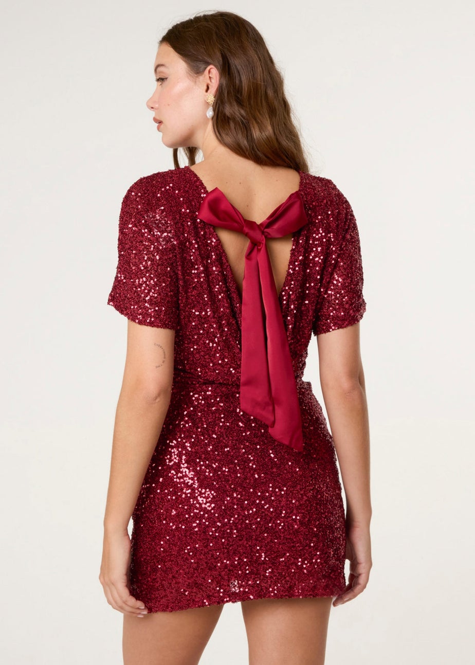 Blue Vanilla Red Satin Bow Back Sequin Dress