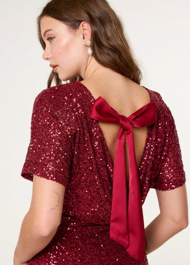 Blue Vanilla Red Satin Bow Back Sequin Dress