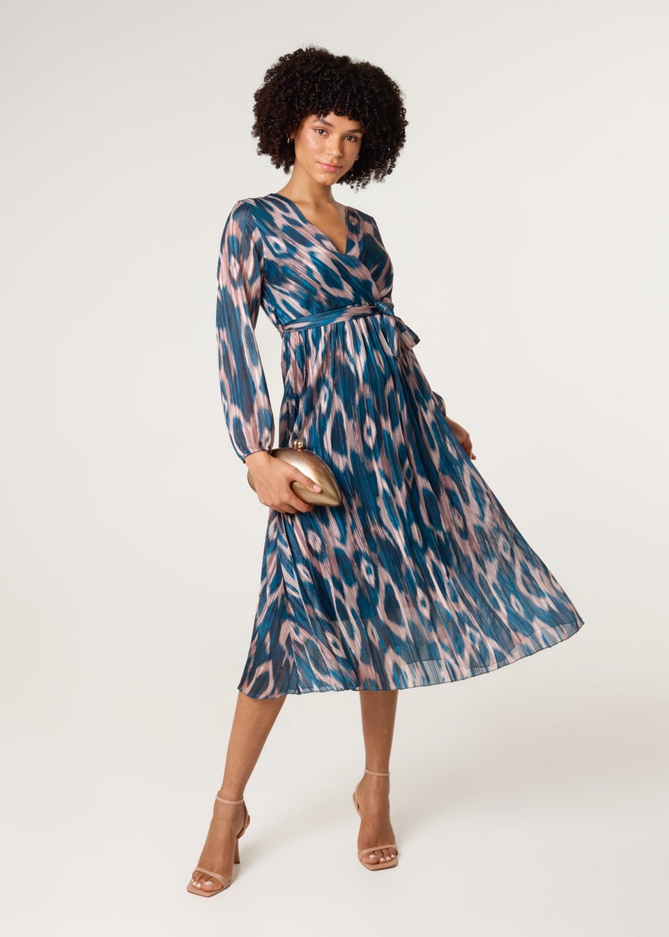 Blue Vanilla Turquoise Crossover Metallic Pleated Dress