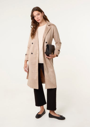 Blue Vanilla Camel Suede Button Trench Coat