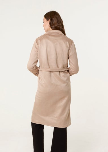 Blue Vanilla Camel Suede Button Trench Coat