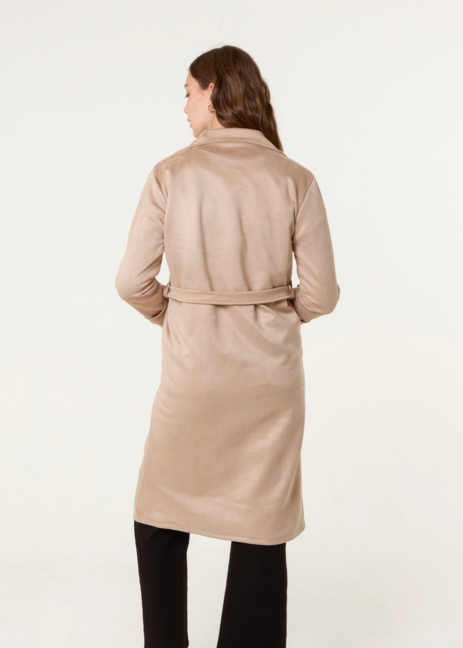 Blue Vanilla Camel Suede Button Trench Coat