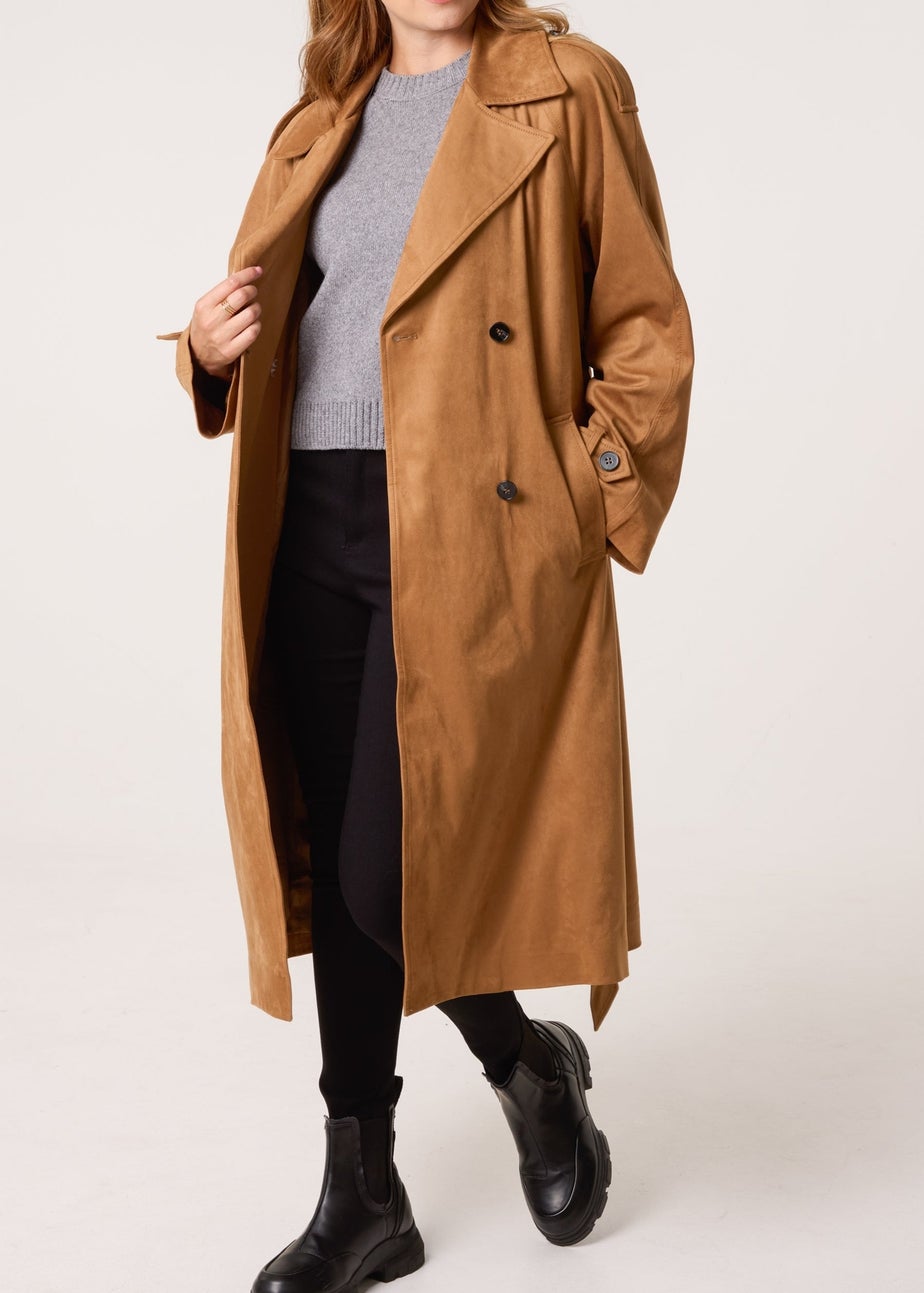 Blue Vanilla Tan Suedette Trench Coat