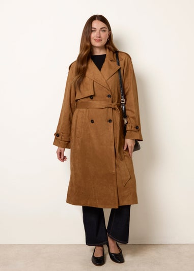 Blue Vanilla Tan Suedette Trench Coat