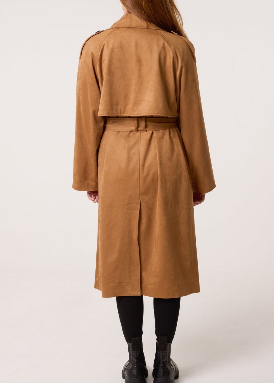 Blue Vanilla Tan Suedette Trench Coat