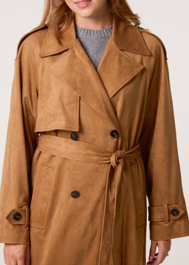 Blue Vanilla Tan Suedette Trench Coat