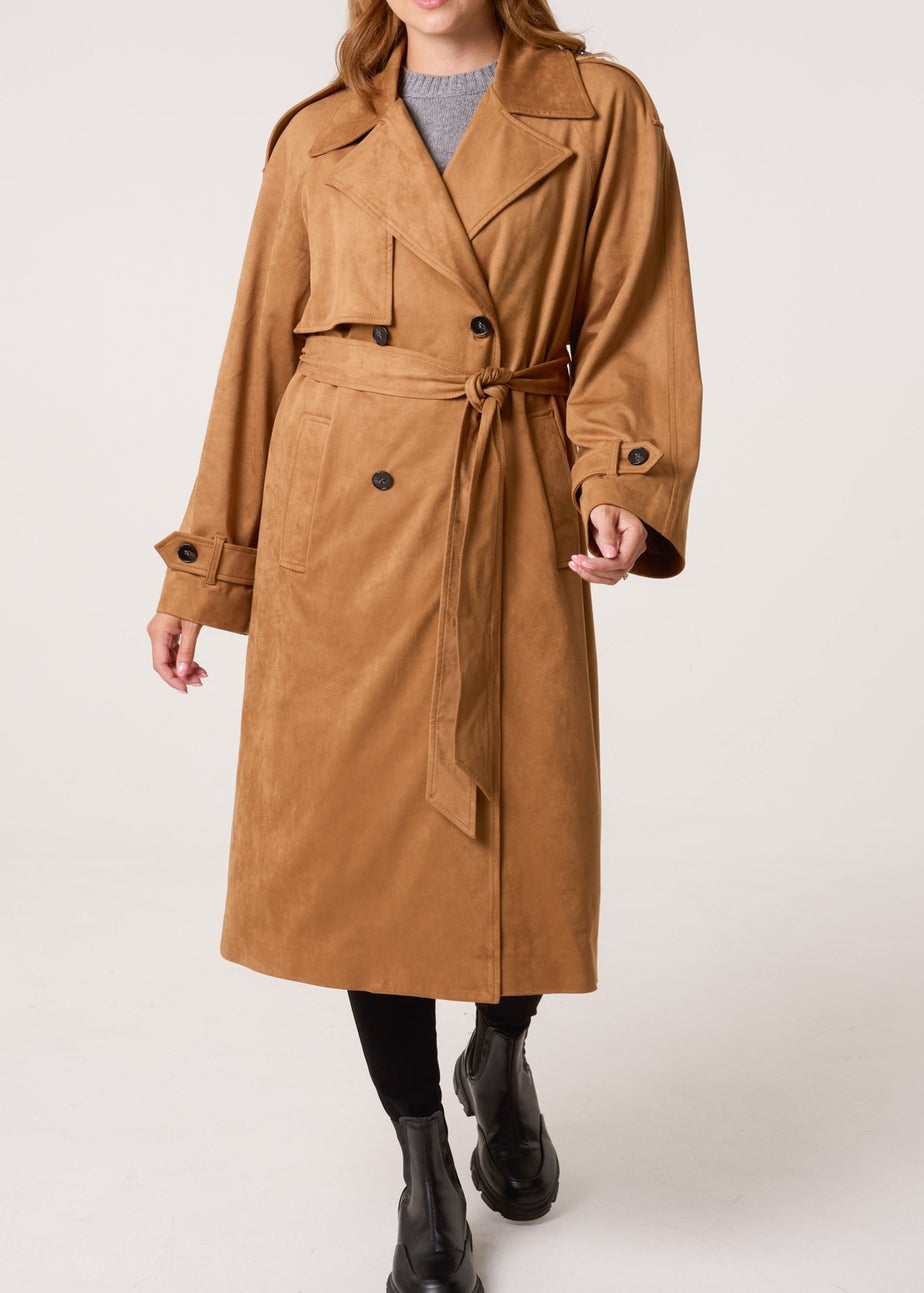 Blue Vanilla Tan Suedette Trench Coat